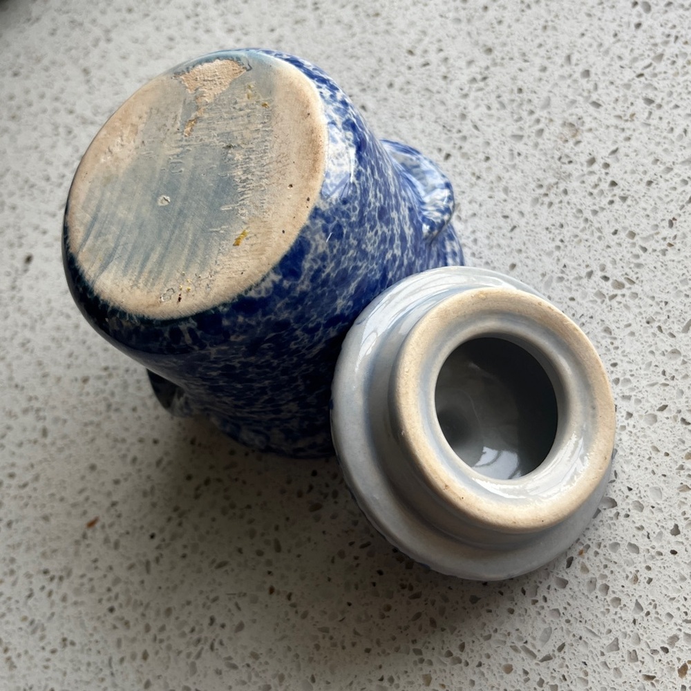 Blue Speckled Ceramic Jar with cover, for sugar, honey, salt, or... - Picture 4 of 6